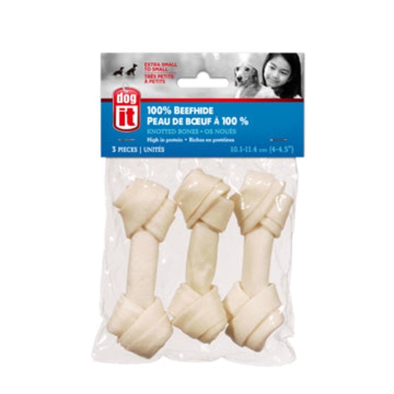 Dogit White Beefhide Bone Value Pack, 3 knotted bones, mini, 10 cm (4 in), 30-35 g (1-1.2 oz)