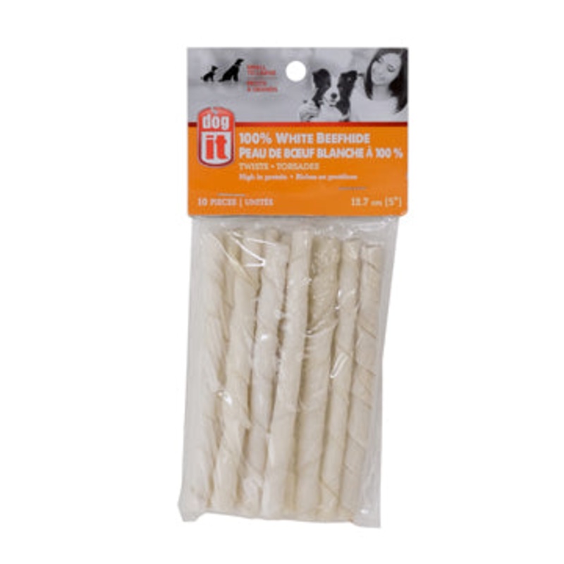 Dogit White Beefhide Twists - 12.7 cm (5 in)  10 pack