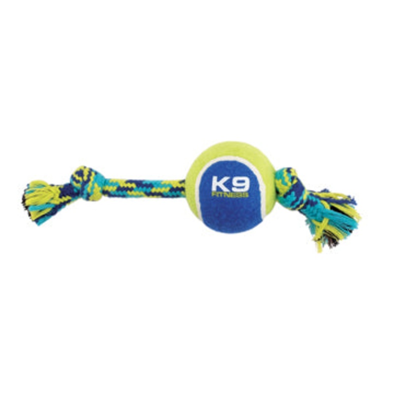 K9 Fitness by Zeus Knotted Rope Bone with Tennis Ball - Small - 22.86 cm (9 in)