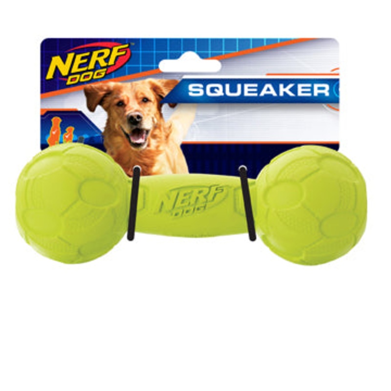 Nerf Dog Squeak Barbell, Medium, 7in