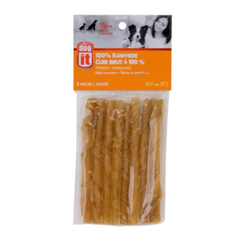 Dogit 100% Rawhide Twist Sticks - 12.7 cm (5 in)  8 pack