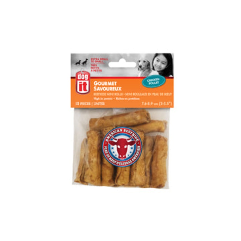 Dogit American Beefhide Mini Rolls - Chicken Flavour - 7.6-8.9 cm (3-3.5in) - 12 pack