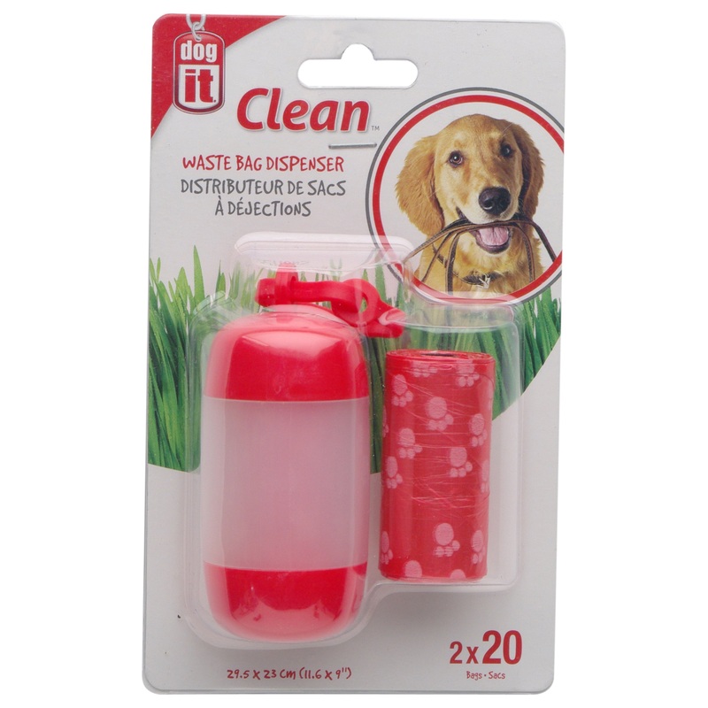 Dogit Bag Dispenser - 2 Rolls/20 Bags - 29.5 x 23 cm (11.6 x 9 in) - Red