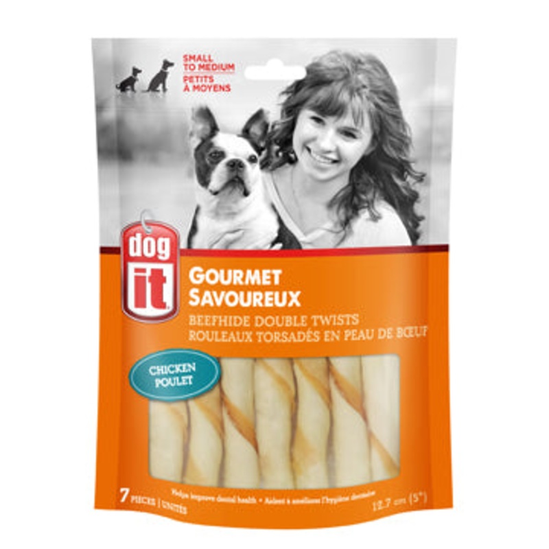 Dogit Beefhide Double Twists - Chicken Flavour - 12.7 cm (5)  7 pack