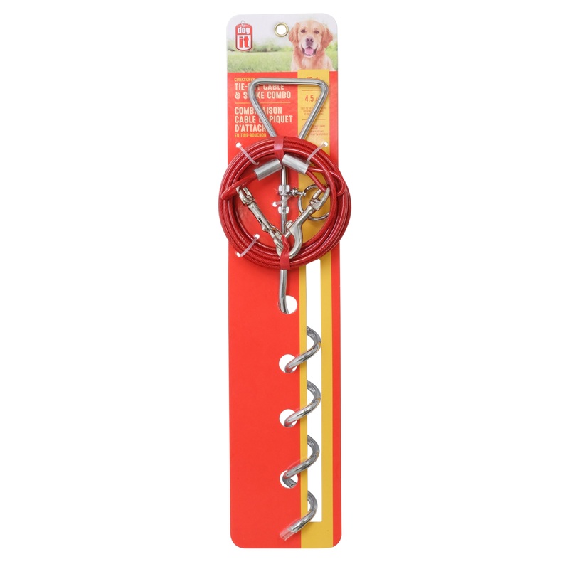 Dogit Cork-Screw Tie-Out Stake & Cable - Combo Set - 4.5 m (15 ft) cable