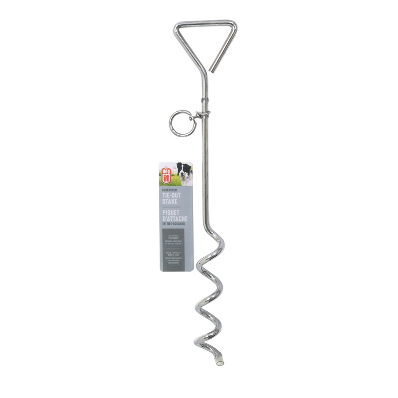 Dogit Cork-Screw Tie-Out Stake - Chrome-Plated - 9 mm x 40 cm