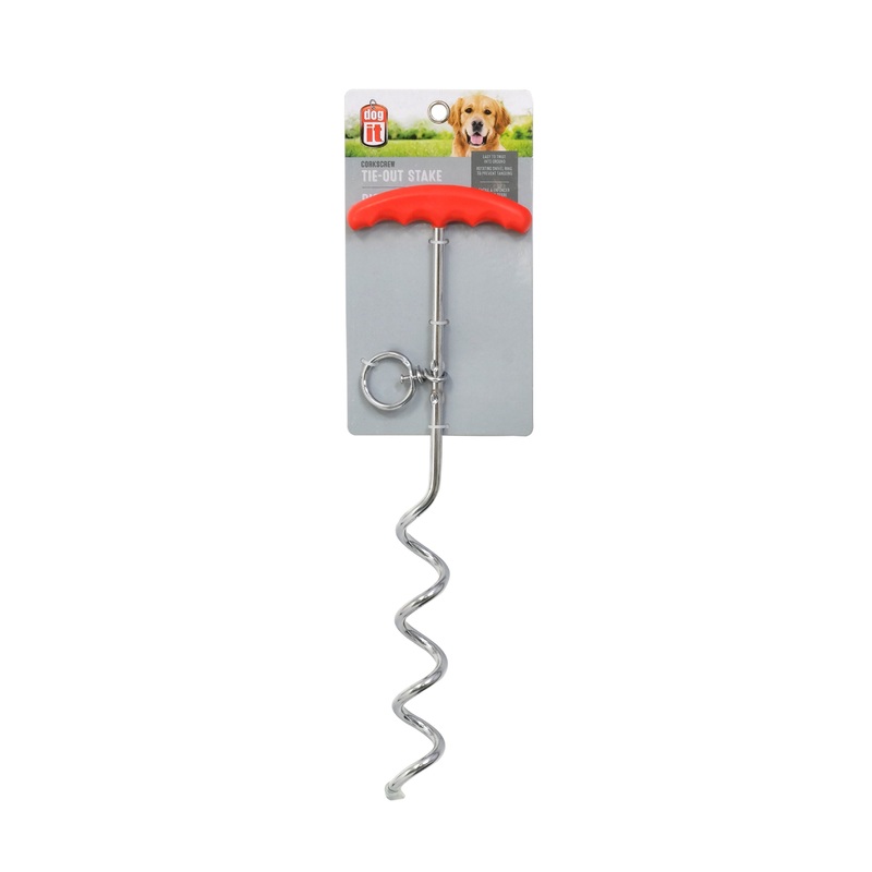 Dogit Cork-Screw Tie Out Stake - Red Handle - 9 mm x 40 cm