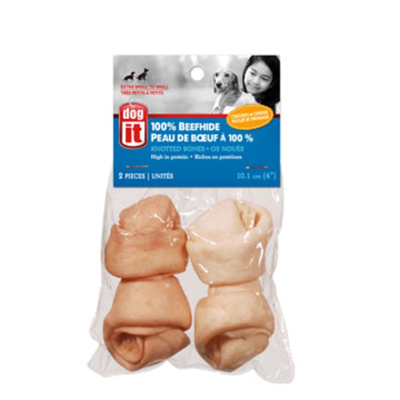 Dogit Knotted Beefhide Bone, cheese flavour, 10 cm (4 in), 50 g (1.8 oz), 2-pack
