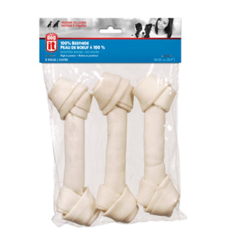 Dogit Natural Beefhide Knotted Bone - Large - 20-23 cm (8 -9 in) - 300 g (10.6 oz) - 3 pack