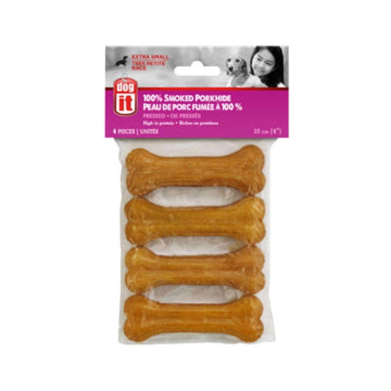Dogit Smoked Porkhide Pressed Bones - Extra Small - 10 cm (4in) - 4-pack