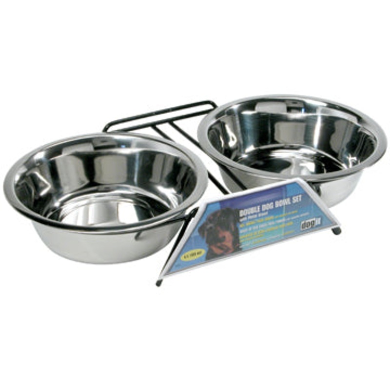 Dogit Stainless Steel Double Dog Diner, Extra Large - with 2 x 2L (67.6 fl oz) bowls and stand