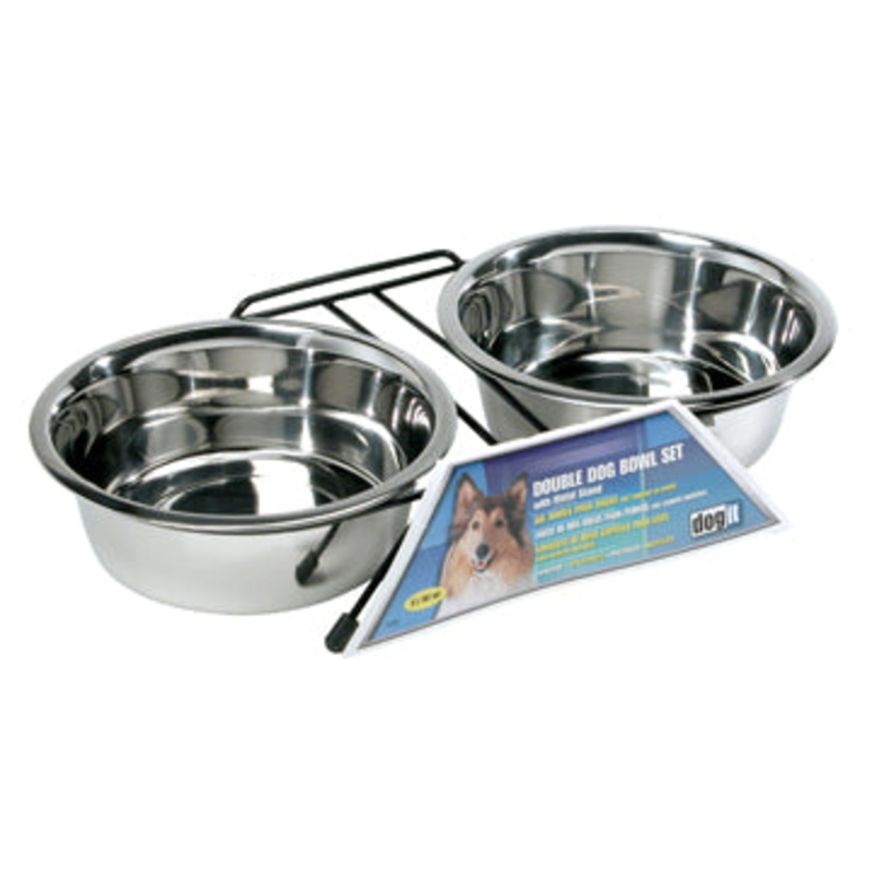 Dogit Stainless Steel Double Dog Diner, Large - with 2 x 1.5L (50 fl oz) bowls and stand