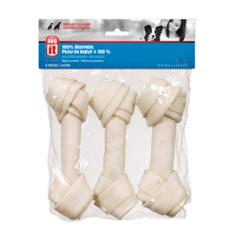 Dogit  White Beefhide Bone Value-Pack, 3 knotted bones, small, 15 cm (6 in), 60-70 g (2.1-2.5 oz)