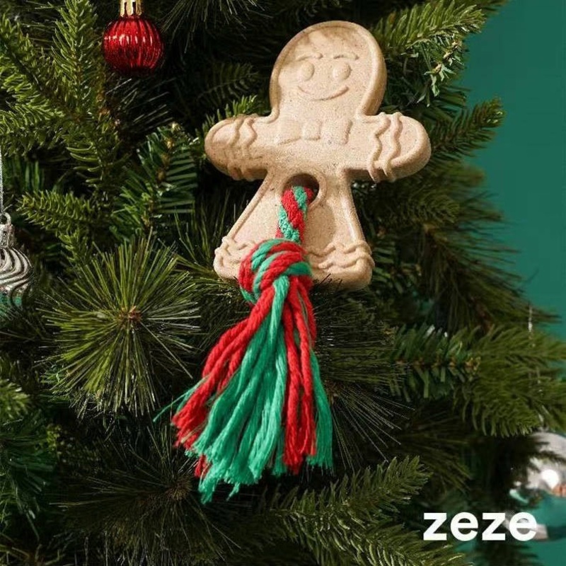 ZEZE Gingerbread Man Dog Toy with Rope