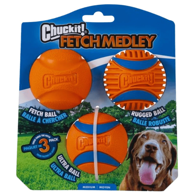 CHUCKIT! Fetch Medley Assorted Medium (3Pk) 6.5cm