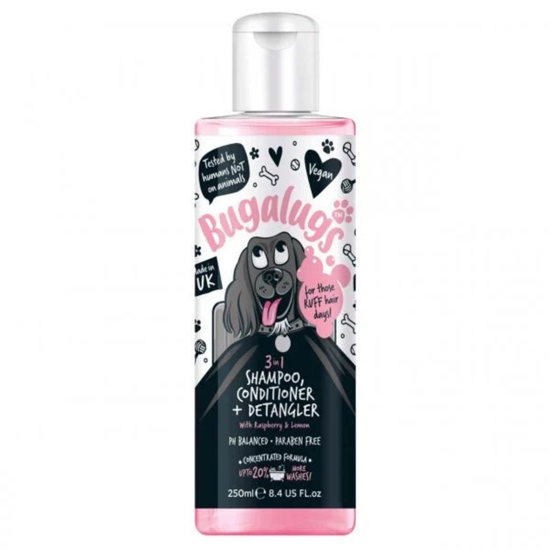 BUGALUGS 3 in 1 Raspberry & Lemon Shampoo, Conditioner + Detangler 250ml