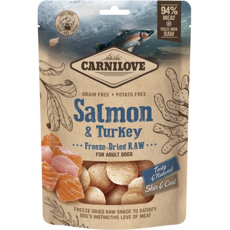 CARNILOVE Dog Freeze-Dried RAW Salmon and Turkey Snack for Adult Dogs 60g