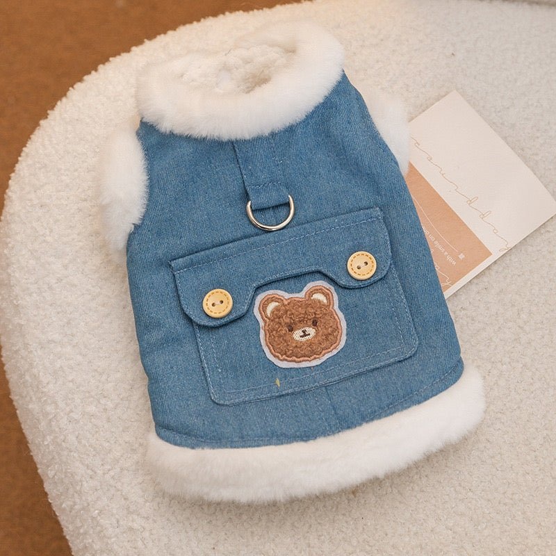 Denim Bear Patch Pet Vest