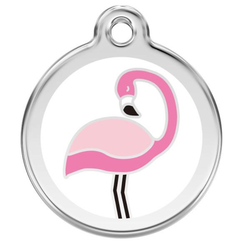 Red Dingo Enamel Dog & Cat ID Tags Flamingo White
