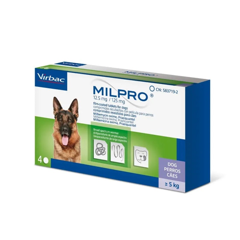 Milpro Worming Tablets For Dogs Over 5kg(12.5Mg/125Mg)