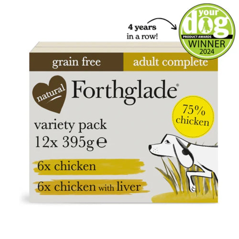Forthglade Grain Free Chicken & Chicken with Liver Wet Dog Food Multipack (12x395g)