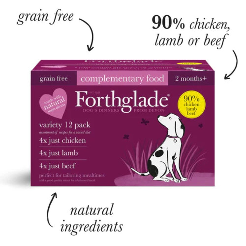 Forthglade Just Chicken, Lamb & Beef Wet Dog Food Multipack (12x395g)