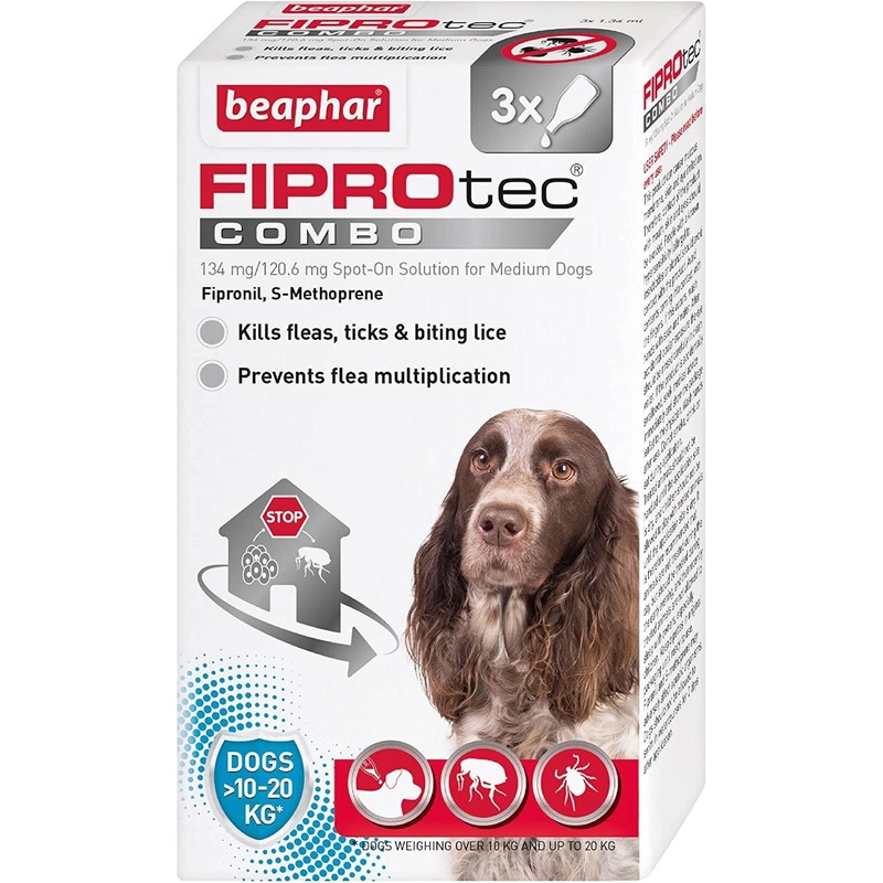 Beaphar Fiprotec Combo Flea & Tick Spot On For Medium Dogs (10-20kg) 3 pack
