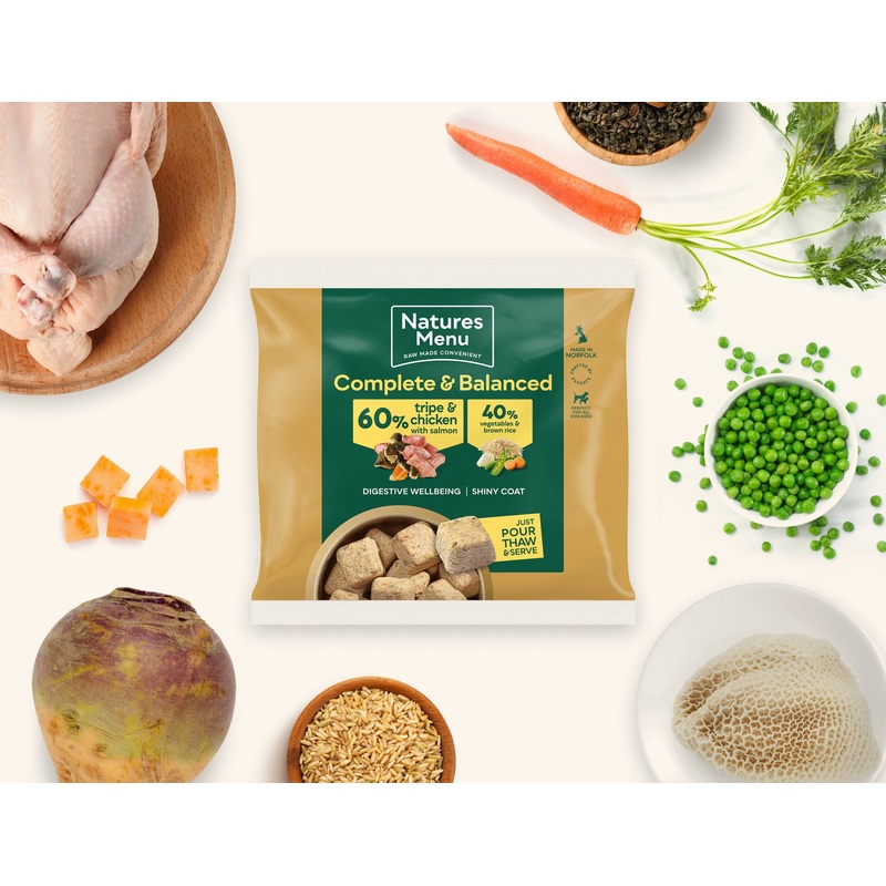 Natures Menu Raw Meal Nuggets 60/40 Tripe, Chicken, Salmon, Veg & Brown Rice 1kg