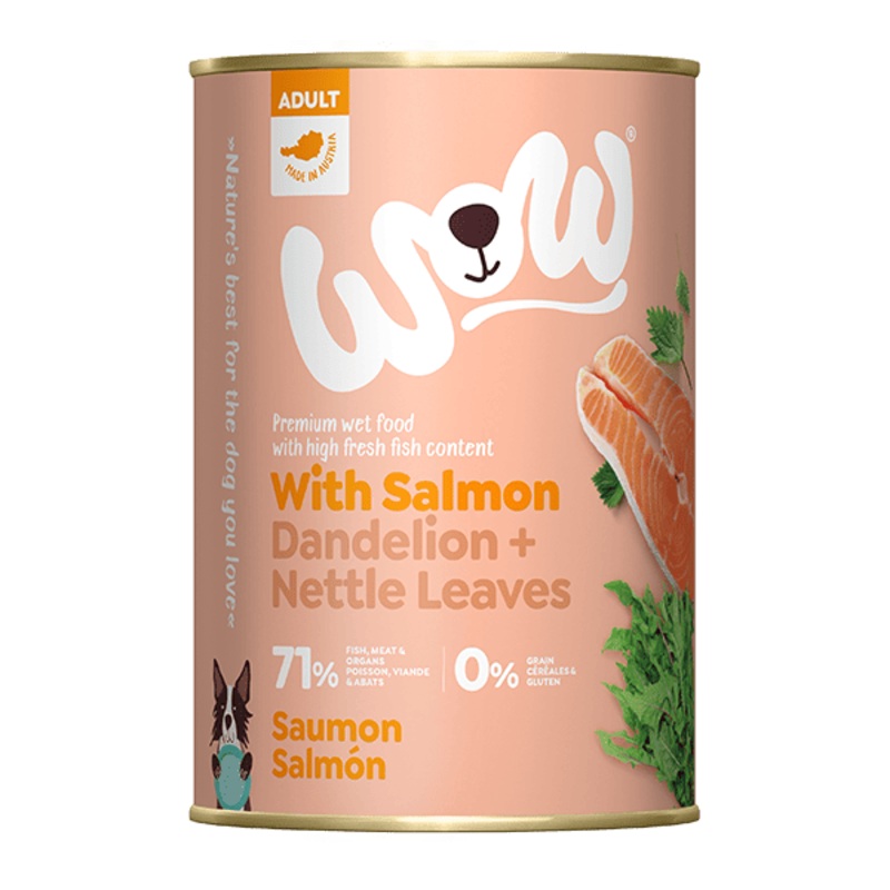 WOW Adult Dog with Salmon, Dandelion and Nettle Leaves 400g