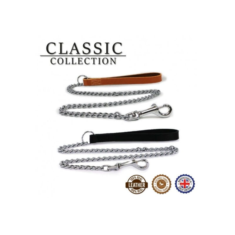 36" Black Heavy Chain Lead With Trigger