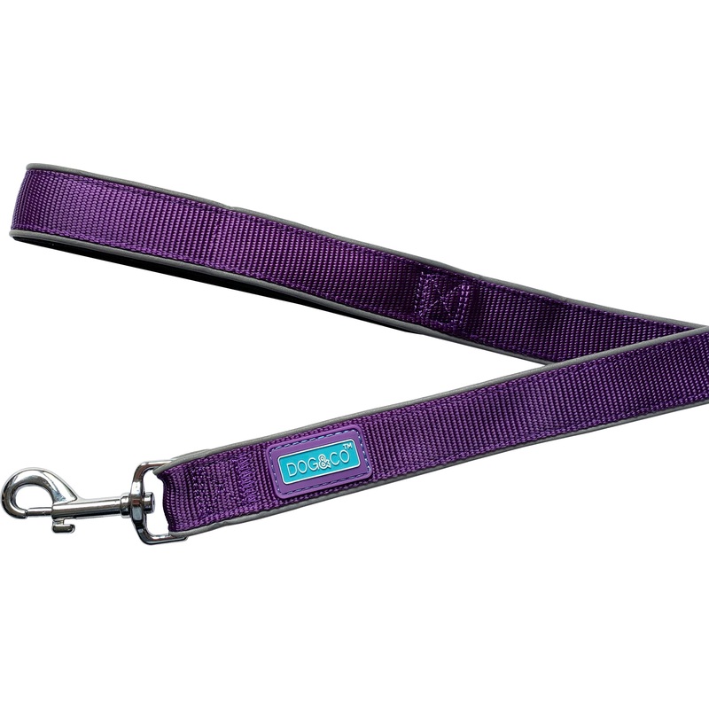 Dog & Co Padded Reflective Lead Purple 5/8"