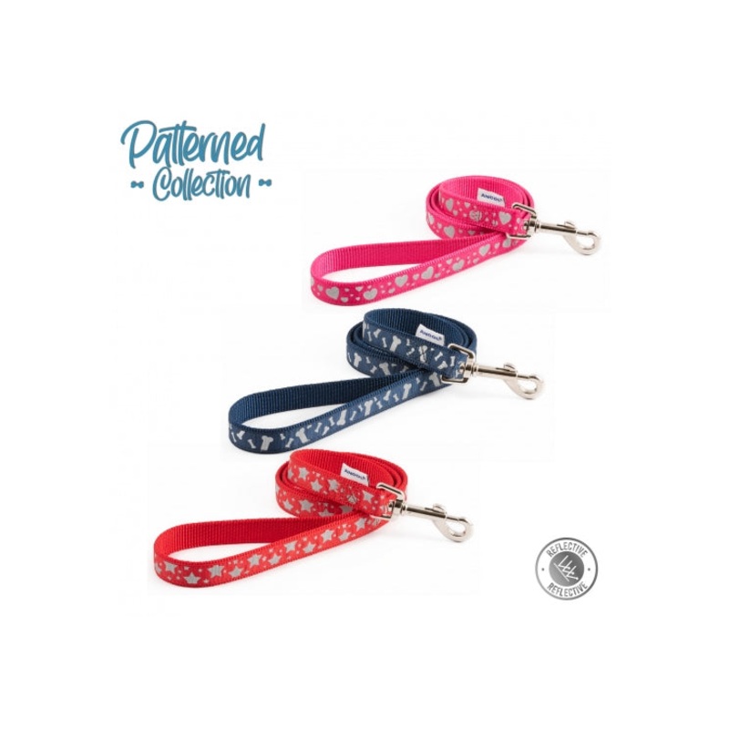 Bone Patterned Navy Reflective Lead 3/4"