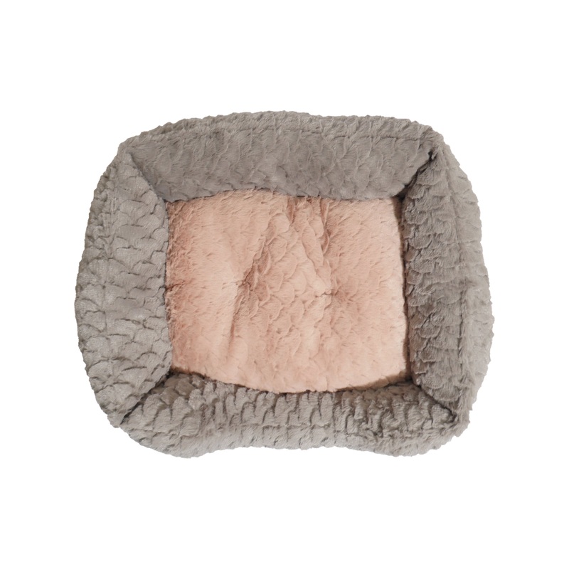 24" Grey & Pink Plush Squ Bed