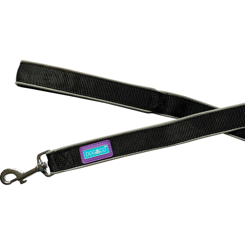 Dog & Co Padded Reflective Lead Black 5/8"