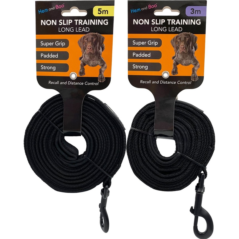 Hem and Boo Non Slip Training Long Leads Black (2 sizes)