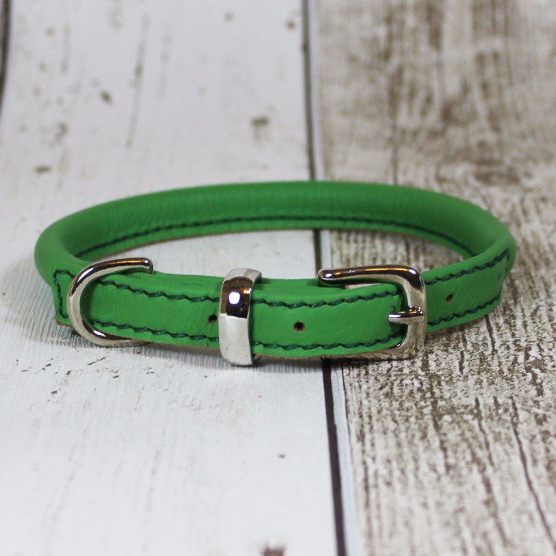 D&H Green Rolled Leather Dog Collar