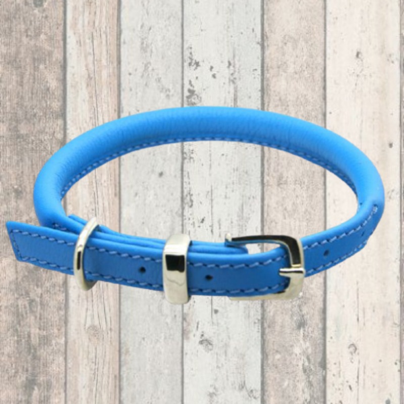 D&H Blue Rolled Leather Dog Collar