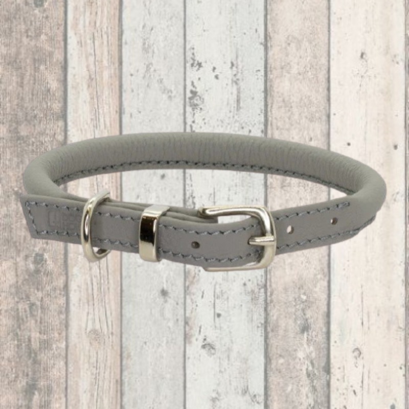 D&H Grey Rolled Leather Dog Collar