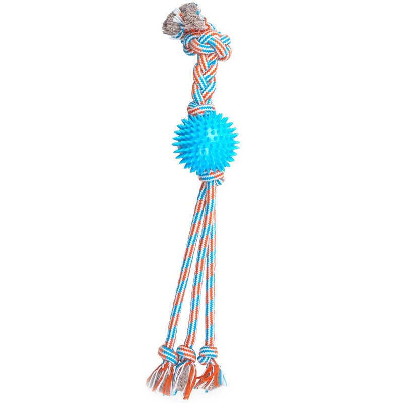 Thoozy Pet Squid Tail Tug Rope Ball Blue & Red Dog Toys
