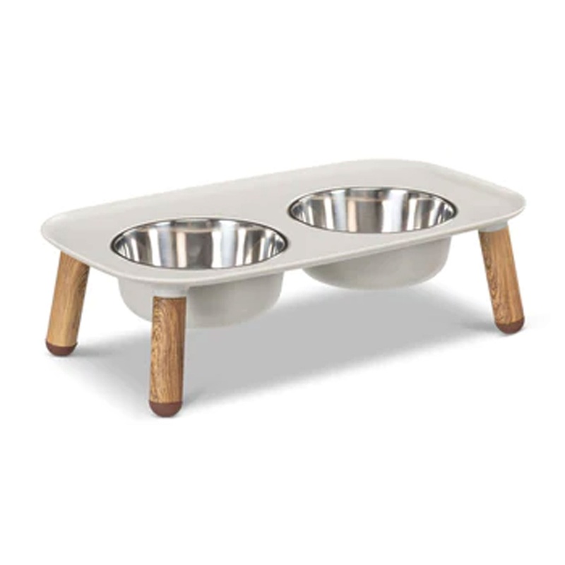 Messy Mutts Elevated Feeder Grey/Wood Dog Bowls