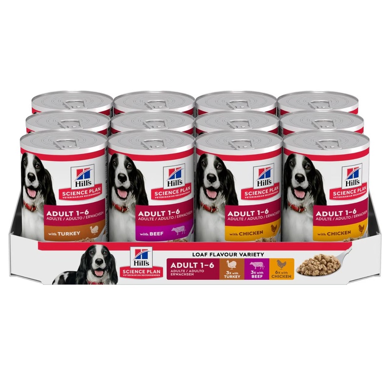 Hills - Adult Multipack Wet Dog Food with Chicken, Turkey & Beef (12x370G)