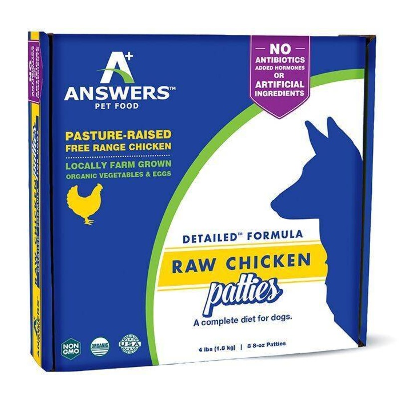 Answers Detailed Frozen Raw Chicken Patties Dog Food 4 lb.