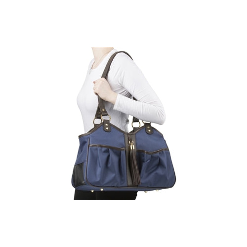Petote Metro Bag Couture Collection - Navy With Brown Leather Trim & Tassel