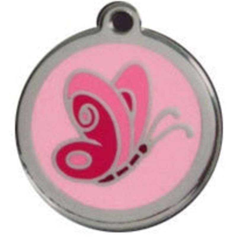Pink Butterfly Red Dingo Stainless Steel & Enamel Designer ID Tags
