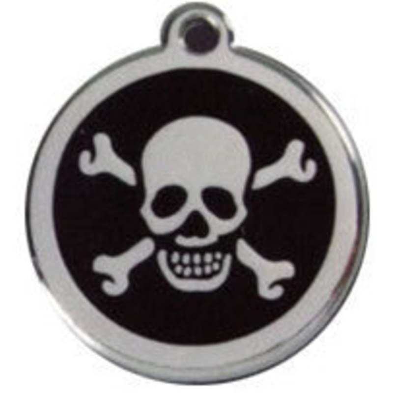 Skull & Crossbones Red Dingo Stainless Steel & Enamel Designer ID Tags
