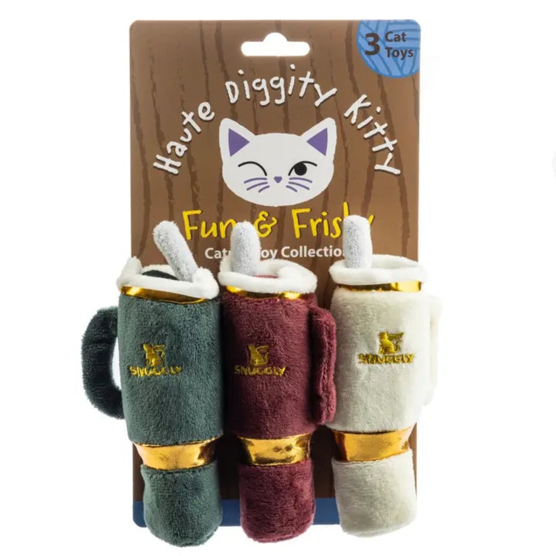 Haute Diggity Kitty Holiday Snuggly Cup 3-Pack Organic Catnip (Red, Ivory, & Green)