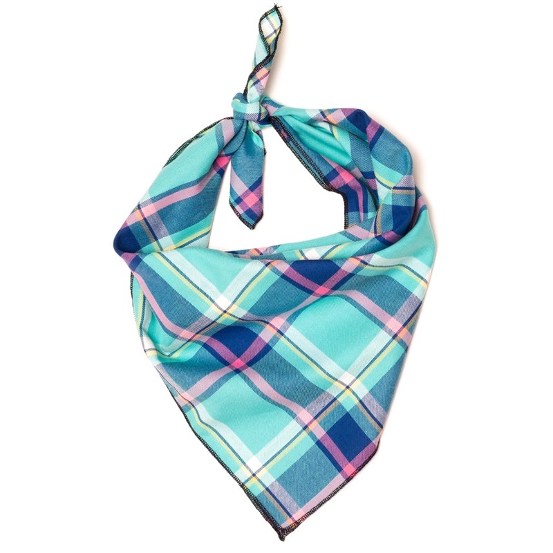 Aqua Navy Plaid Bandana