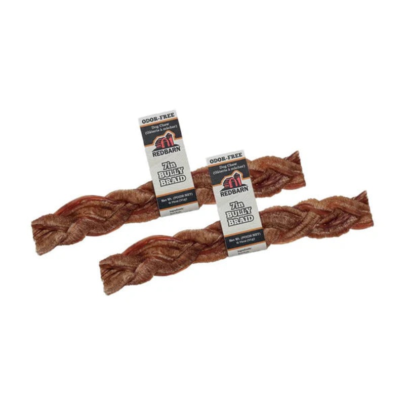 BULLY STICK ODORLESS 7" Braided RED BARN