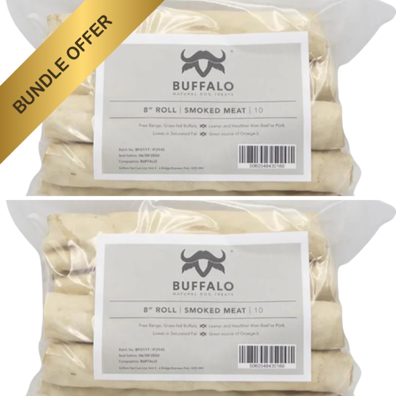 Buffalo Rolls Smoked Meat Dog Treats (10PK) Bundle of 2