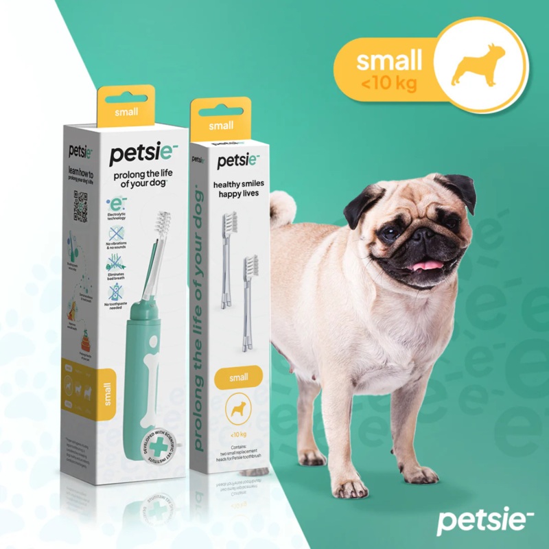 Petsie Dog Toothbrush Combo  Electrolytic Brush + Spare Head Small
